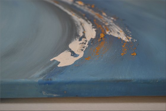 Oceans Breeze  - abstract acrylic painting canvas wall art blue gold metallic modern art