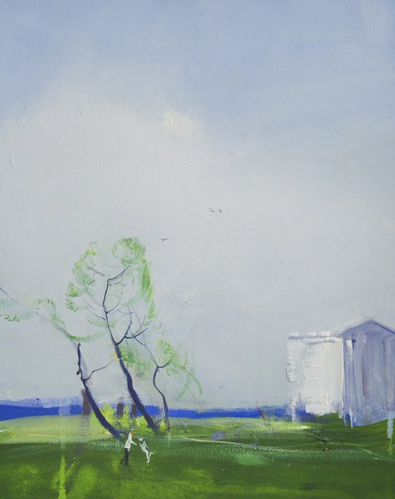 Walking with dog. Peyzazhka