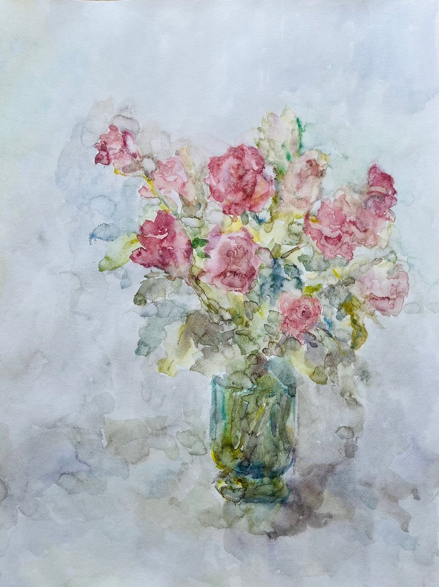 Impressionistic Watercolour , Roses 19,7X25,6 In By Elena Klyan, 20 X 26, Artwork For Sale On Artfinder