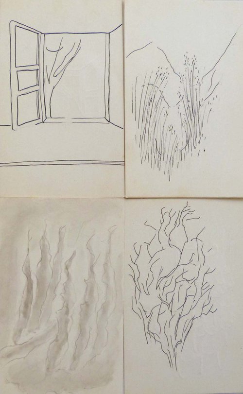 Window view, 4 ACEO drawings 7,5x12 cm by Frederic Belaubre