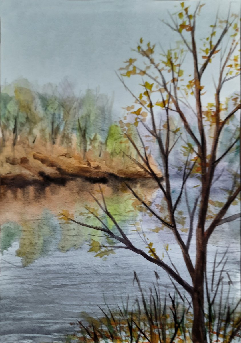 Gentle autumn I - watercolor landscape by Julia Gogol