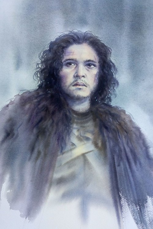 A portrait of Jon Snow from Game of Thrones by Olga Beliaeva Watercolour