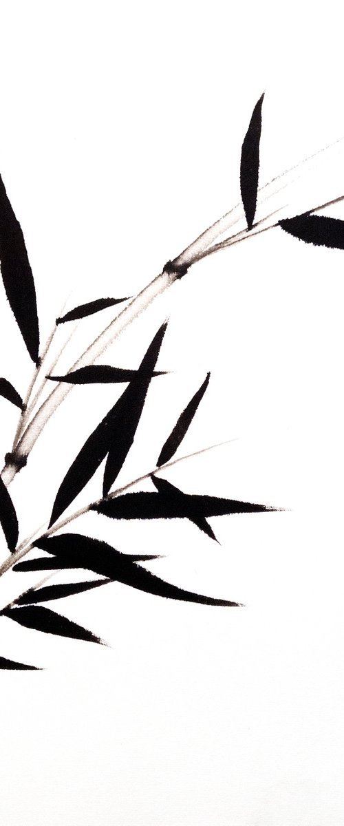Young sprig of bamboo - Bamboo series No. 2119 - Oriental Chinese Ink Painting by Ilana Shechter