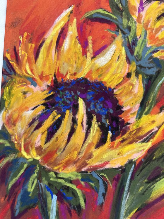 Sunflowers on a red background