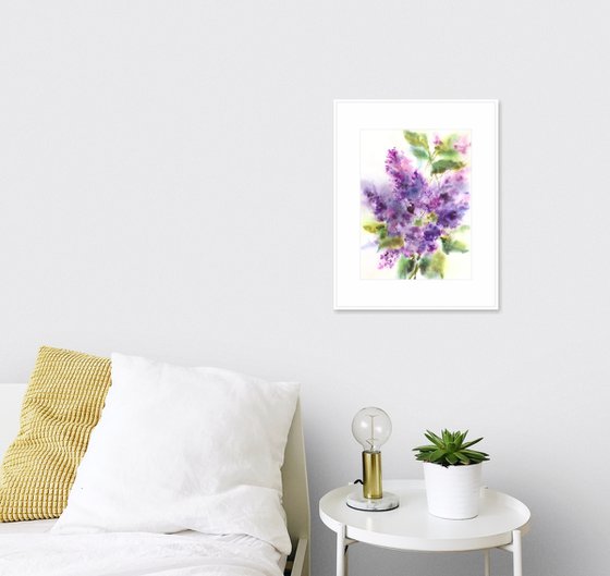Lilac bouquet. Impressionist flowers. Watercolor purple flowers