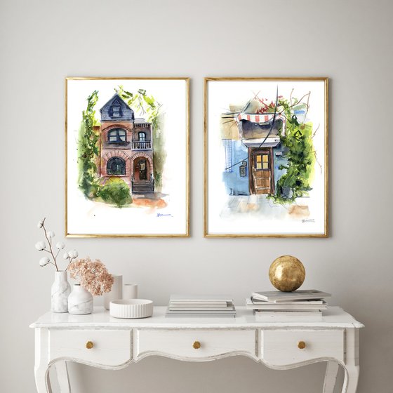 Set of 2 Modern houses  Paintings