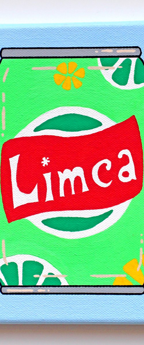 Limca Drinks Can Pop Art Painting On Miniature Canvas by Ian Viggars