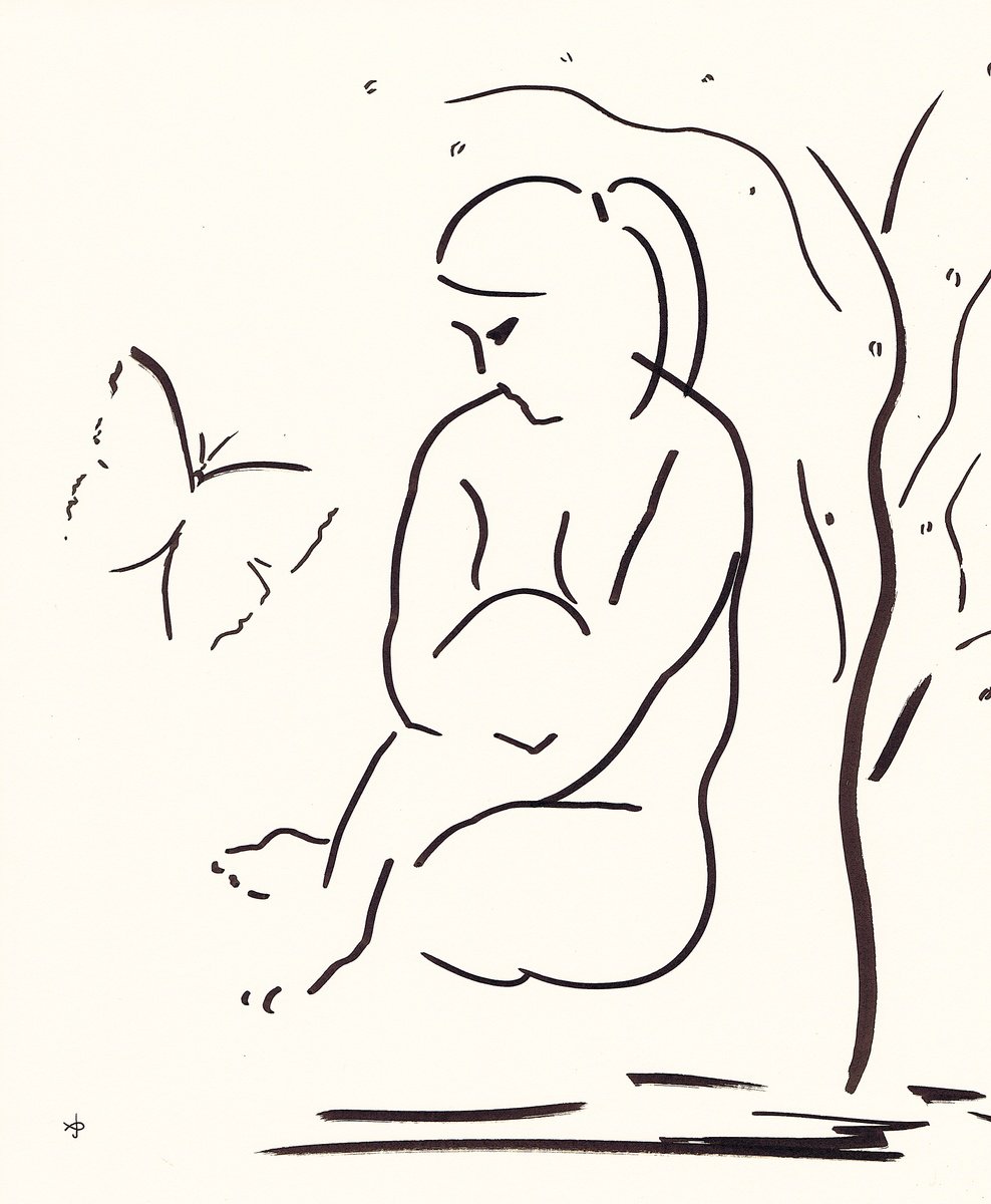 Expressive Botanical Ink Drawing By David Jones, 12 X 14, Together #2312F, Original Artwork