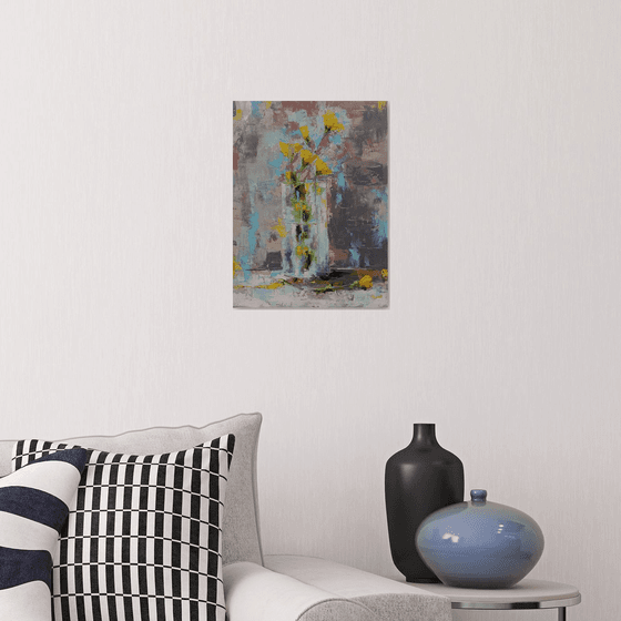 Modern still life painting. Abstract still life. Flowers for gift