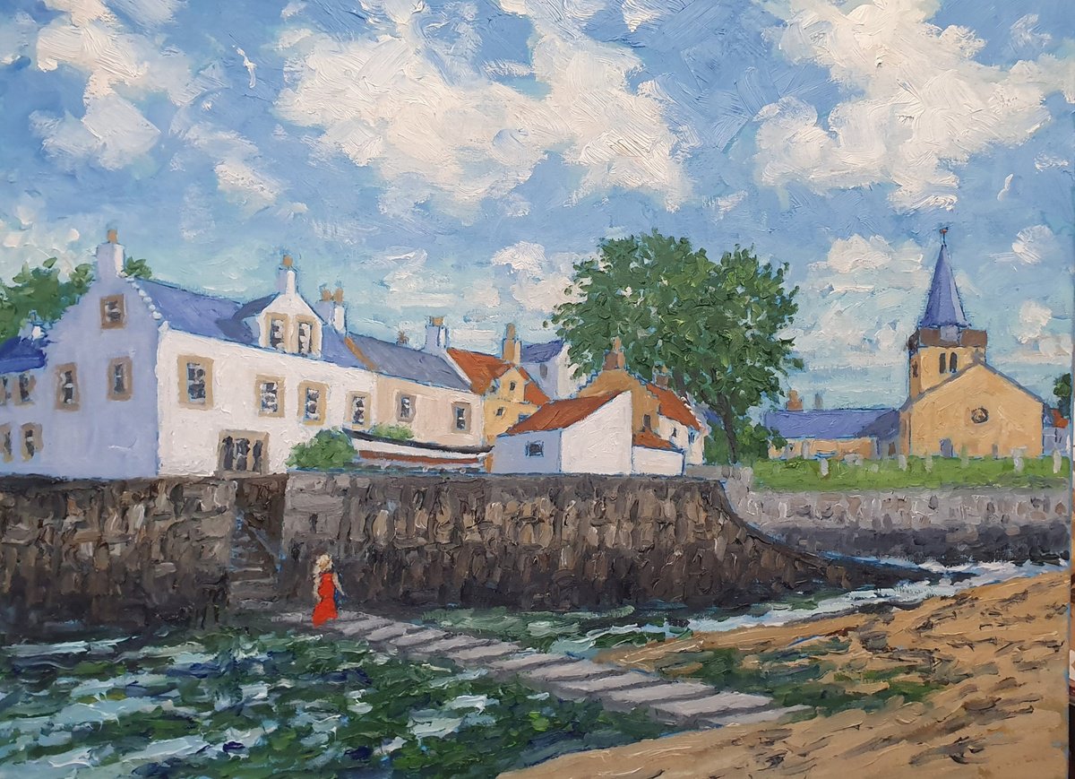 Cityscapes Oil Painting By Colin Ross Jack, 24 X 18, The Stepping Stones, Original Artwork