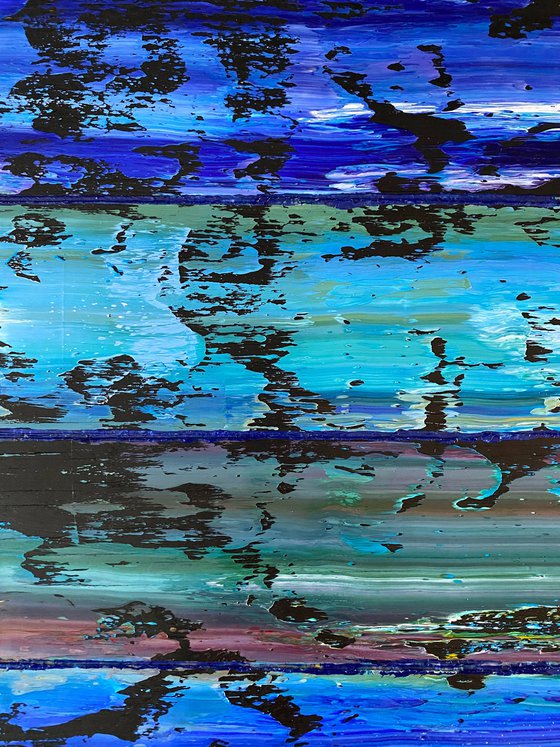 "Cooling It Down" - Original PMS Large Assemblage Sculptural Painting On Wood and Marbled Glass Backsplash Tile - 48 x 24 inches