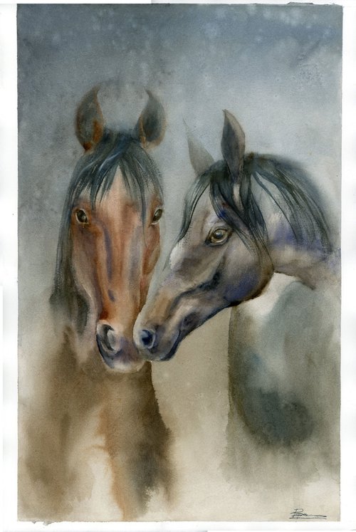 Two horses by Olga Shefranov (Tchefranov)