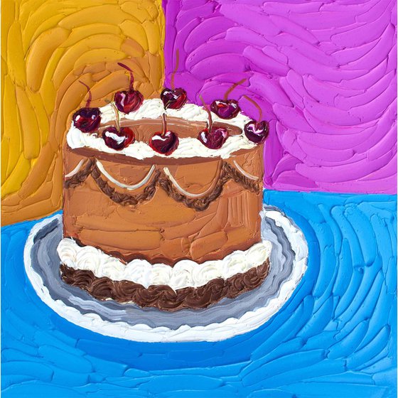 Chocolate Cake with Cherries on Top Original Painting