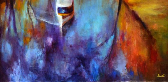 Golden season. Large abstract Landscape Oil