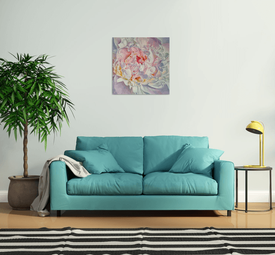 "Lace of petals."  peony  flower  liGHt original painting  GIFT (2022)