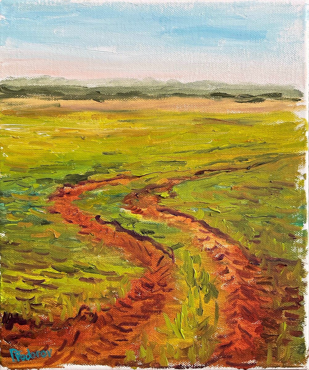 Impressionistic Landscape Oil Painting By Dmitry Fedorov, 10 X 12, Dutch Meadow Path, Original Artwork