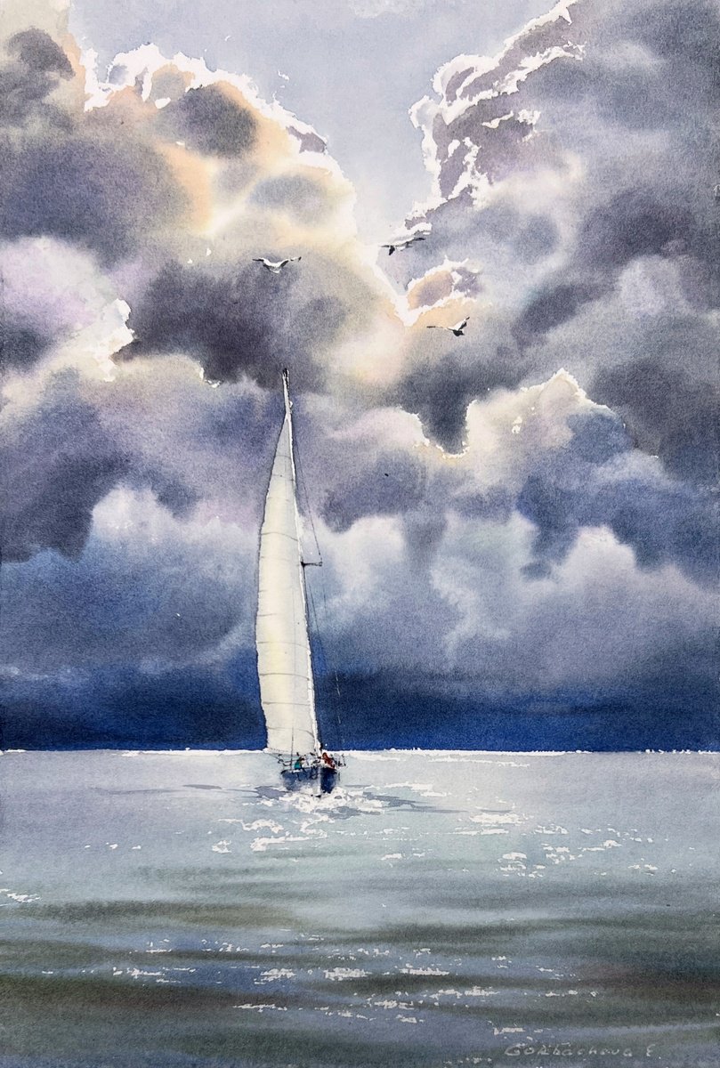 Impressionistic Watercolour , Kingdom Of The Clouds #3 By Eugenia Gorbacheva, 7 X 11, Artwork For Sale On Artfinder