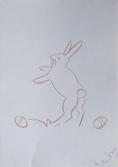Easter Bunny 6, pencil drawing 21x29 cm - FREE SHIPPING by Frederic Belaubre