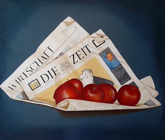 Newspaper with apples