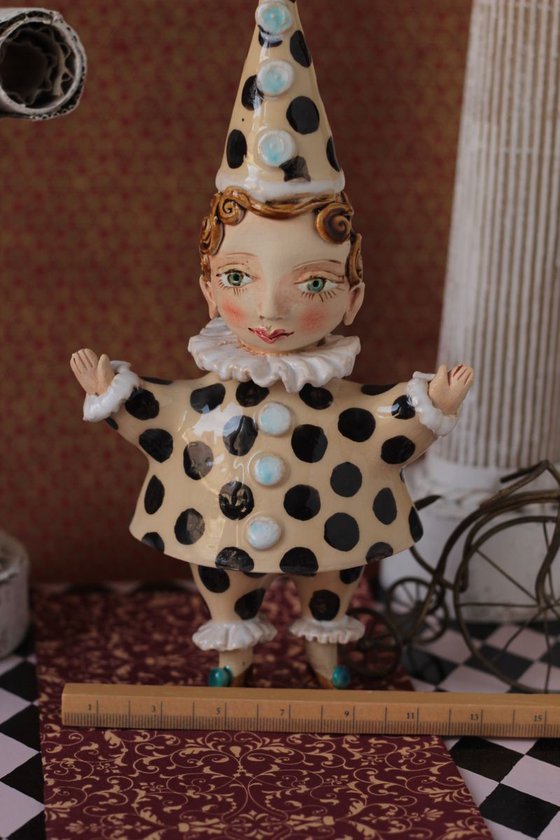 Cute Pierrot. Ceramic hanging sculpture