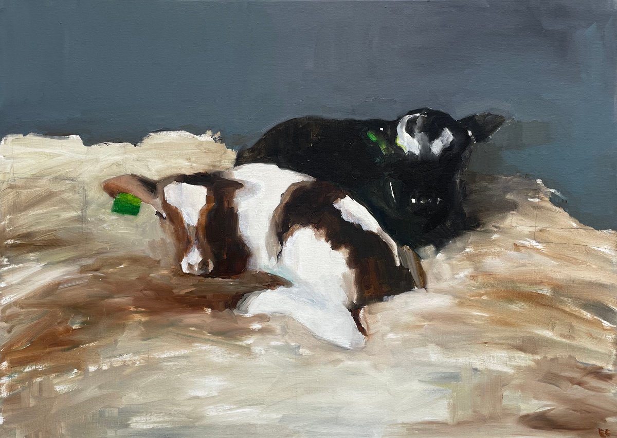 Expressive Animal Oil Painting By Elina Evstig, 28 X 20, Hay, Original Artwork