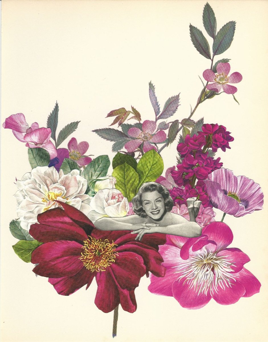 Surrealistic Botanical Collage By Paper Draper, 8 X 10", Rosemary In The Flower Bed, Original Artwork