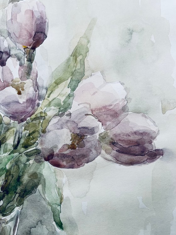 Bouquet of tulips. Original watercolour painting.