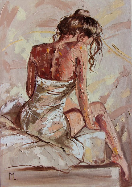 " MORNING ... "-   liGHt  ORIGINAL OIL PAINTING, GIFT, PALETTE KNIFE nude WINDOW