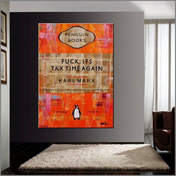 Fuck It's Tax Time 140cm x 100cm Orange Book Page Urban Pop Art