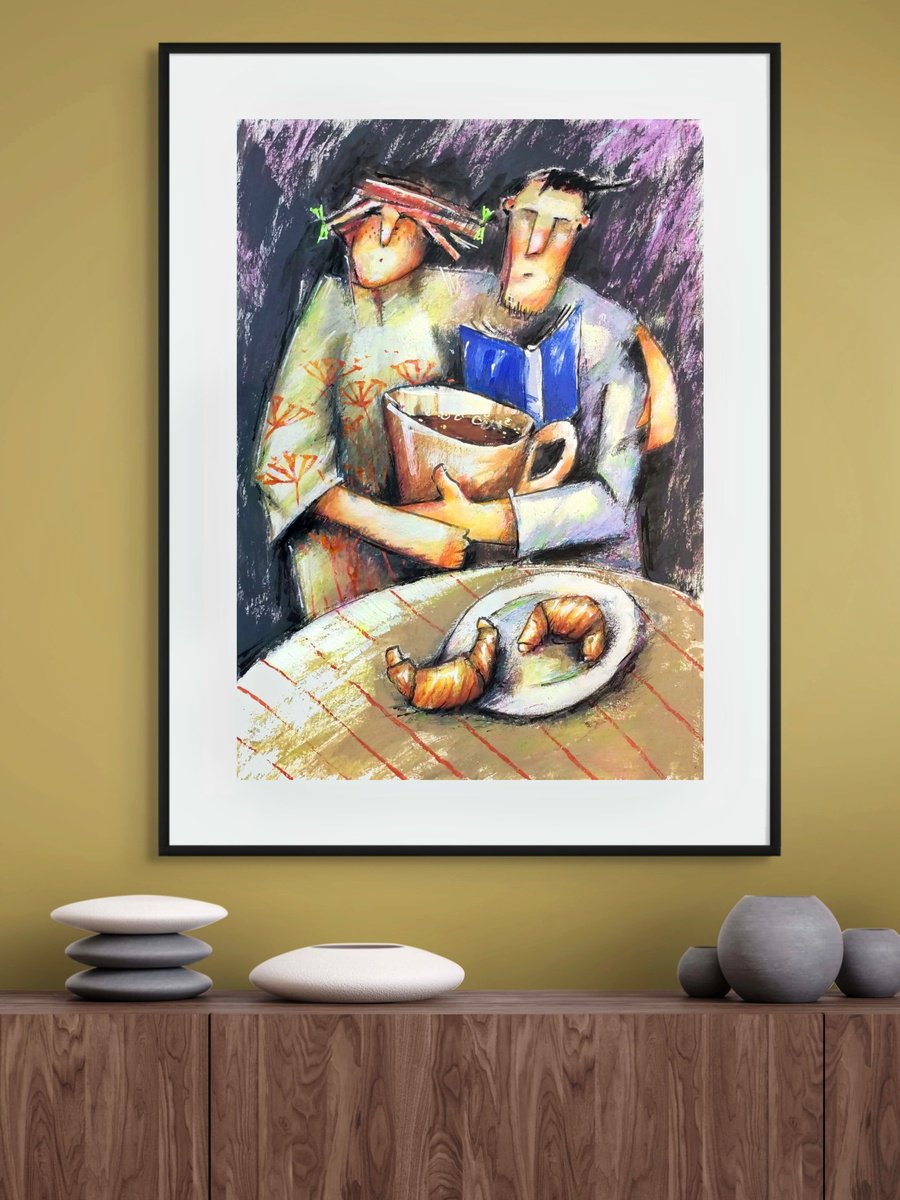 Jumbo Coffee And Two Croissants By Evgen Semenyuk, 16 X 20, Artwork For Sale On Artfinder