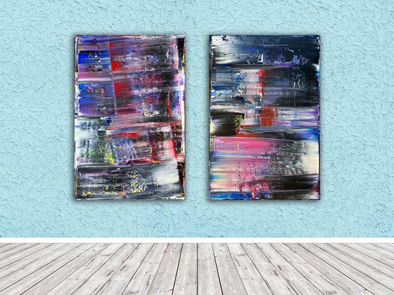 "Serious Moonlight" - Save As A Series - Original PMS Abstract Acrylic Painting Diptych On Canvas - 48" x 36"