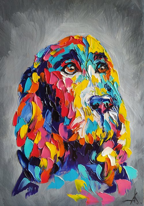 My dog - spaniel, funny pet, dog, spaniel face, pet oil painting, dog, dog face, dog oil painting by Anastasia Kozorez