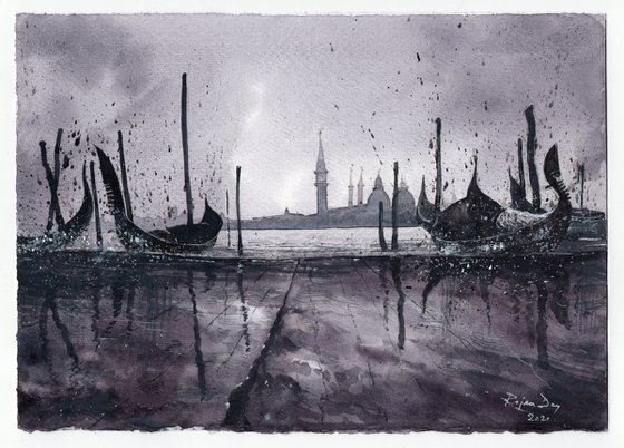 Tide at Venice in B&W