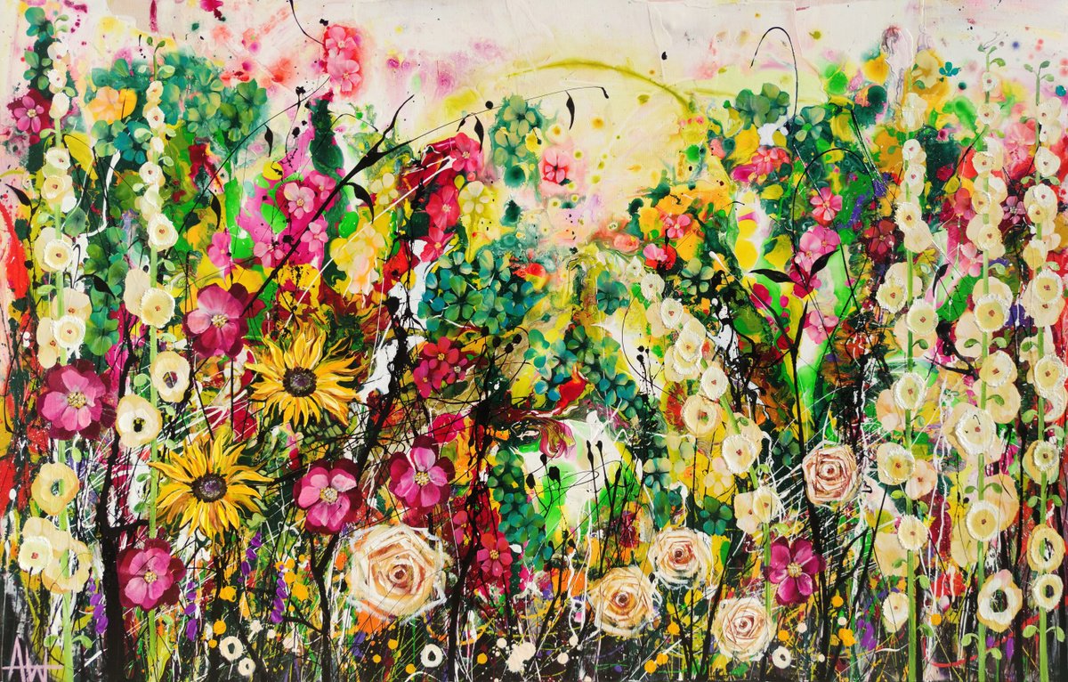 Expressive Oil Painting , Honeyglow Grove; Abstract Floral Landscape By Angie Wright, 67 X 43, Artwork For Sale On Artfinder