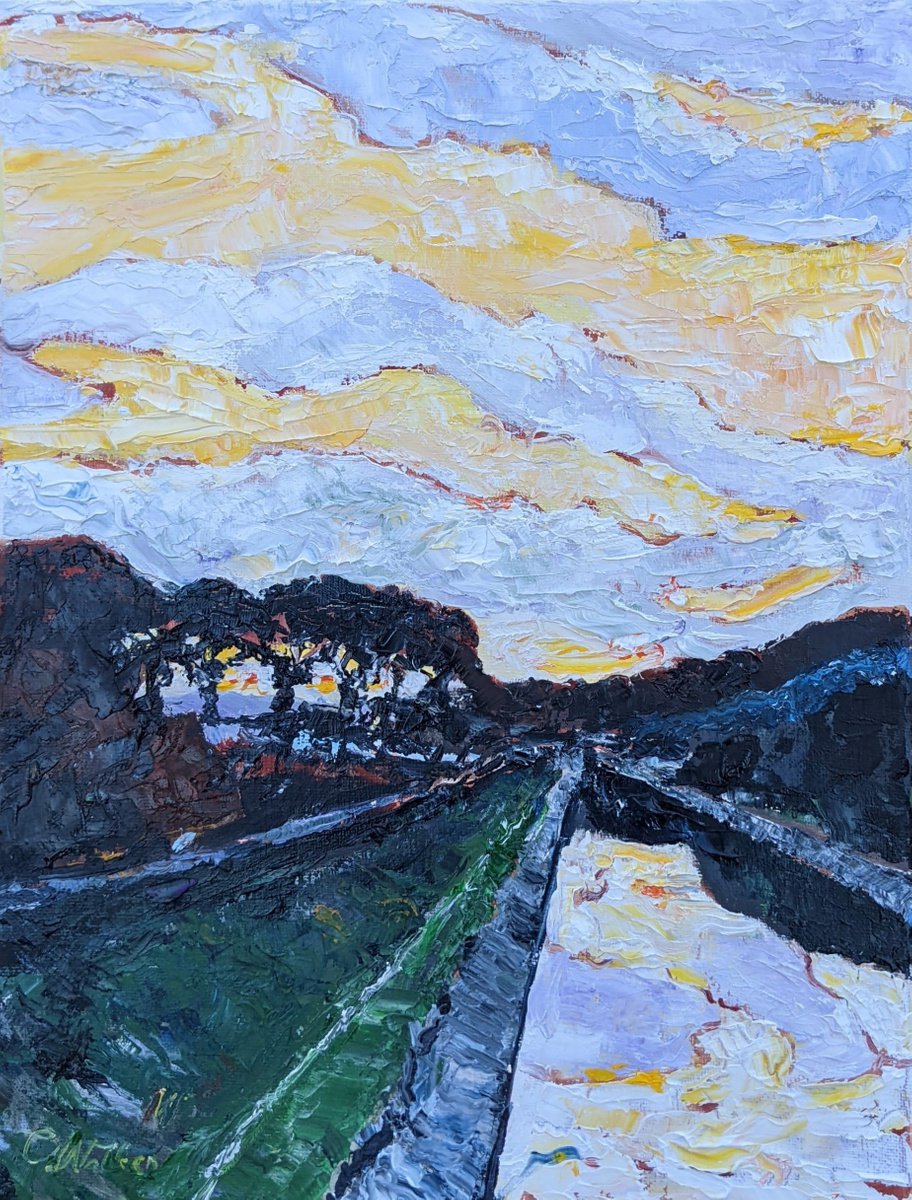 Expressive Landscape Oil Painting By Chris Walker, 11 X 14, Canal Dawn, Original Artwork