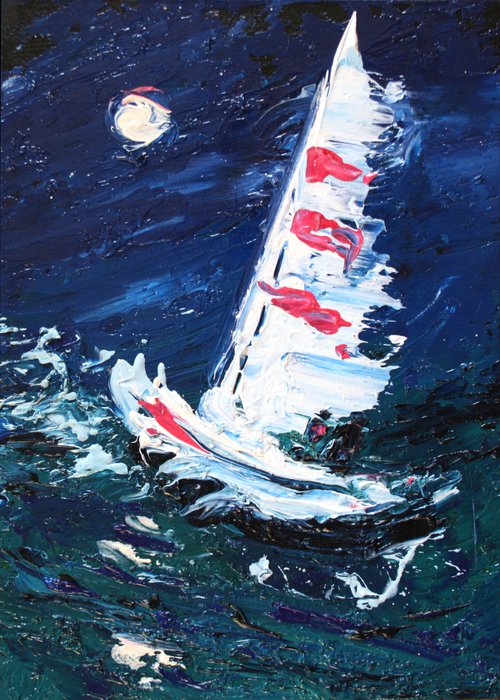 Night regatta... 5X7" /  ORIGINAL PAINTING by Salana Art Gallery