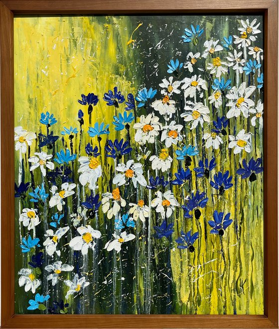 Daisy & Cornflowers "Dance of the summer" Original Oil Impasto Painting