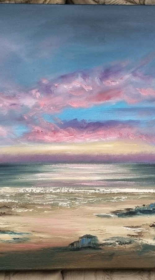 A little bit of quiet Seascape in oils 18"×24" by Hayley Huckson