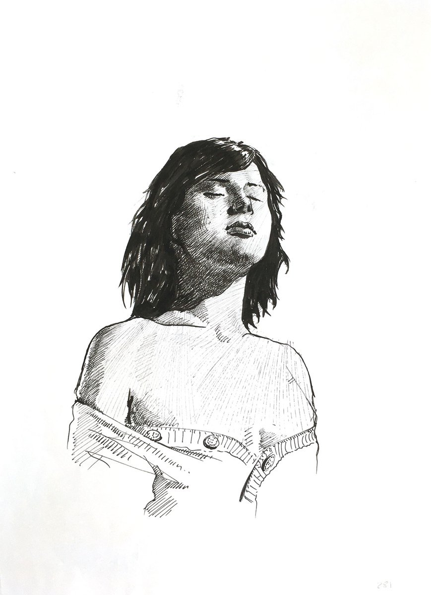 Impressionistic Portrait Ink Drawing By Dario Moschetta, 8 X 11, Portrait 281.2019, Original Artwork