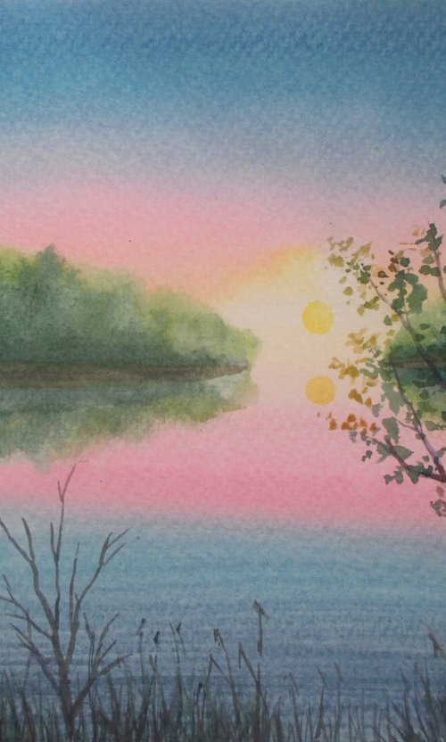 End of summer - watercolor landscape by Julia Gogol