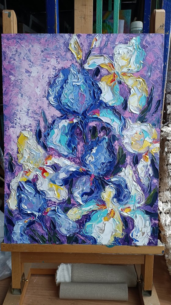 Expression flowers - irises, flowers, oil painting, irises flowers, gift idea, flowers oil painting, flowers art, gift for woman