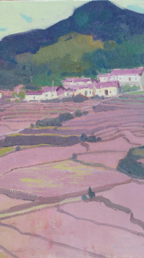 Landscape oil painting:Farms in front the Chinese rural village 109 by jianzhe chon