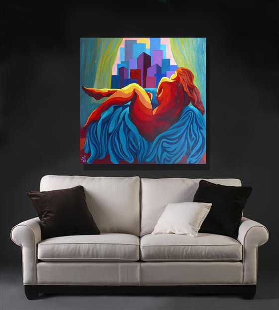RECLINING NUDE - SUNSET OVER CITY