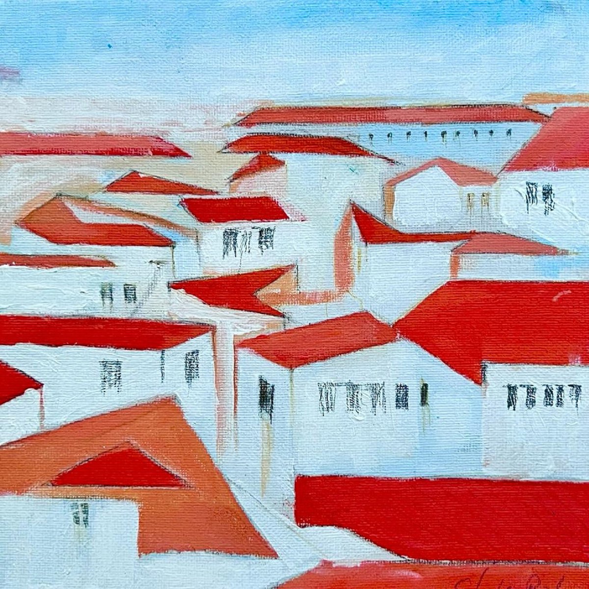  Red Rooftops By Shabs Beigh, 8 X 8, Artwork For Sale On Artfinder