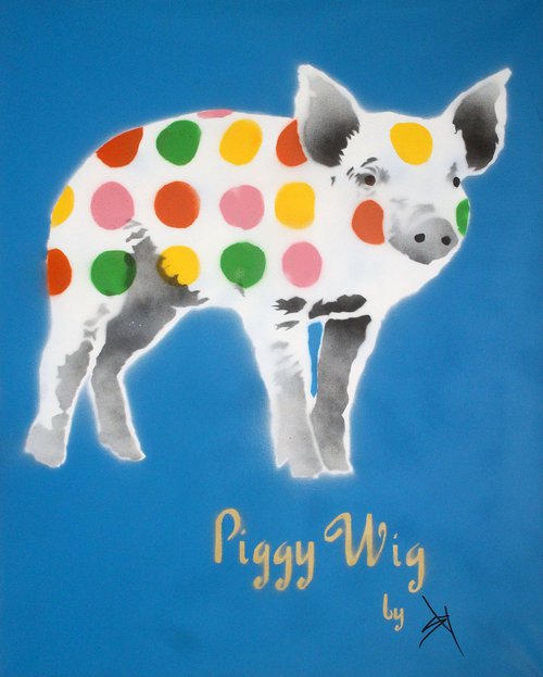 Piggy Wig (blue) with FREE poem! (On canvas). by Juan Sly