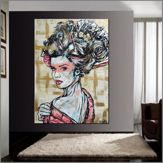 Beauty Inc 140cm x 100cm Geisha Book Page Urban Pop Art