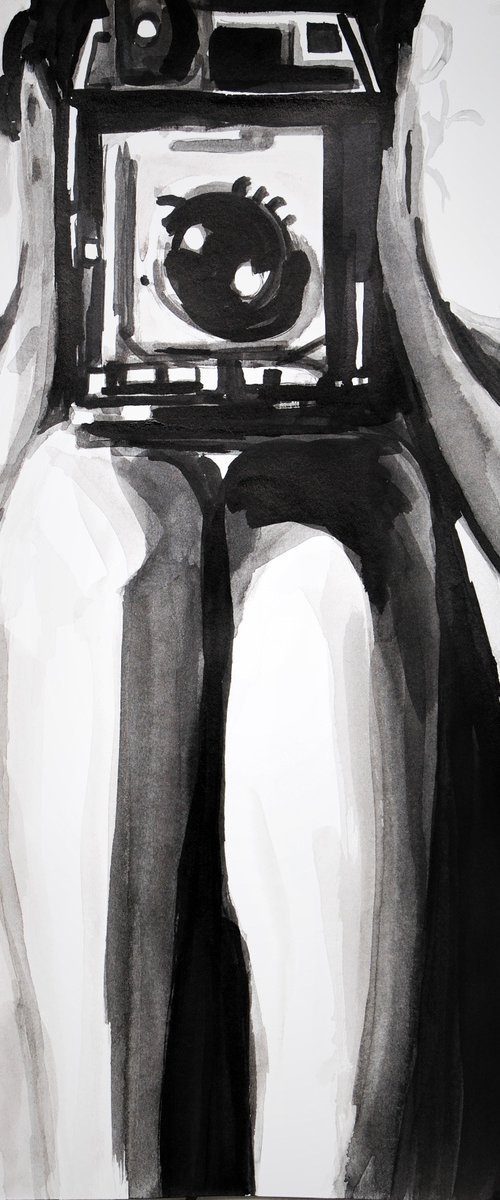 Nude with camera / 50 x 35 cm by Alexandra Djokic