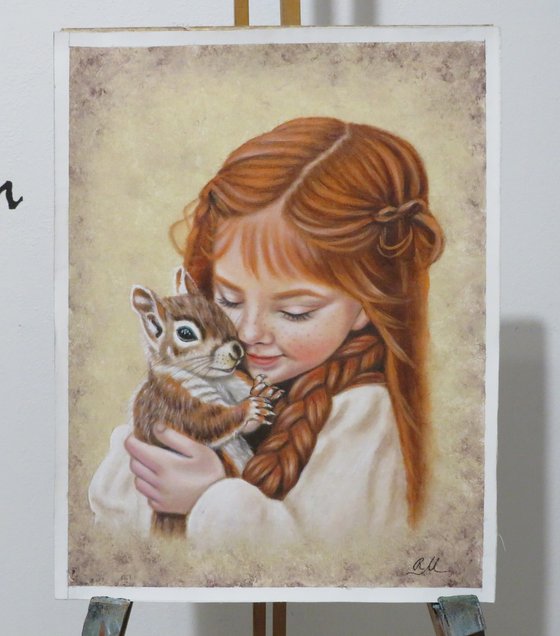 "Little girl with squirrel"