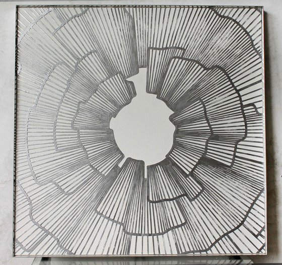 "Spark" High textured silver acrylic art