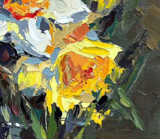 "Daffodils" palette knife oil painting